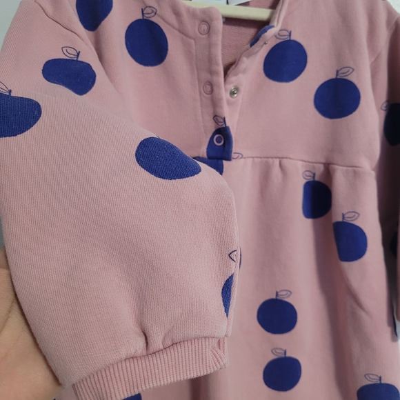 🧸2/20$ Zara Pink Sweatshirt Dress Blue Apple Print Size 2-3T Baby Toddler Girl - Picture 4 of 7